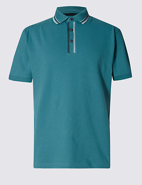 Cotton Rich Tailored Fit Polo Shirt Image 2 of 5