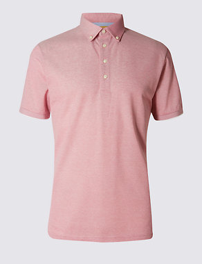 Cotton Rich Tailored Fit Polo Shirt with Linen Image 2 of 4