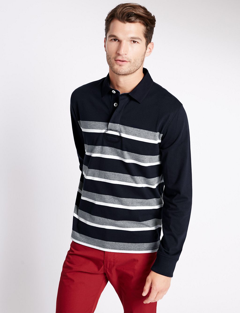 Cotton Rich Tailored Fit Striped Rugby Top 3 of 5