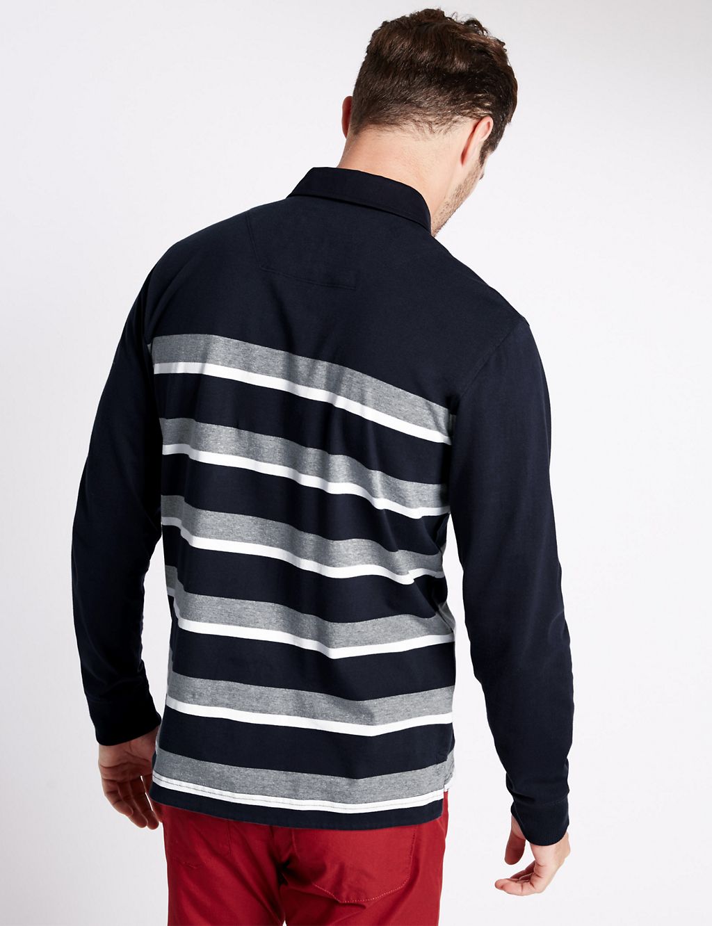Cotton Rich Tailored Fit Striped Rugby Top 2 of 5