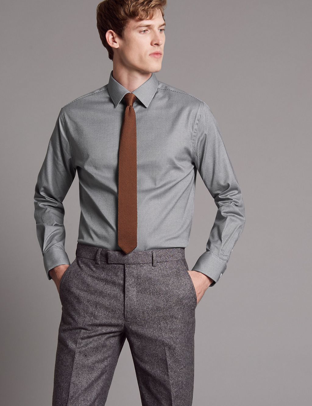 Cotton Rich Tailored Fit Textured Shirt 2 of 5
