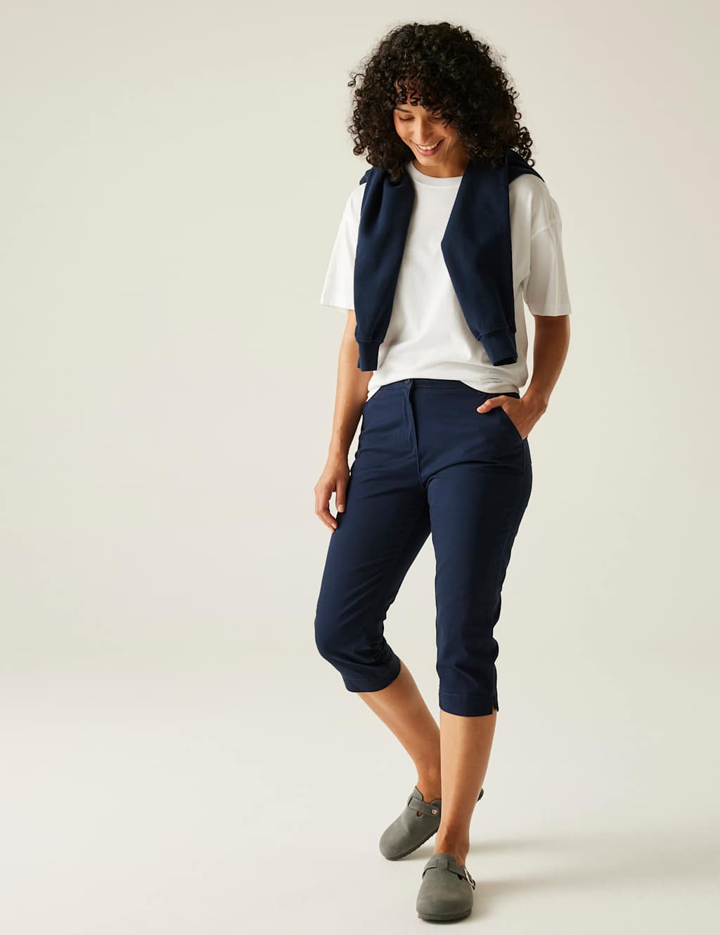 Yumi Blue Cotton Stripe Cropped Trousers