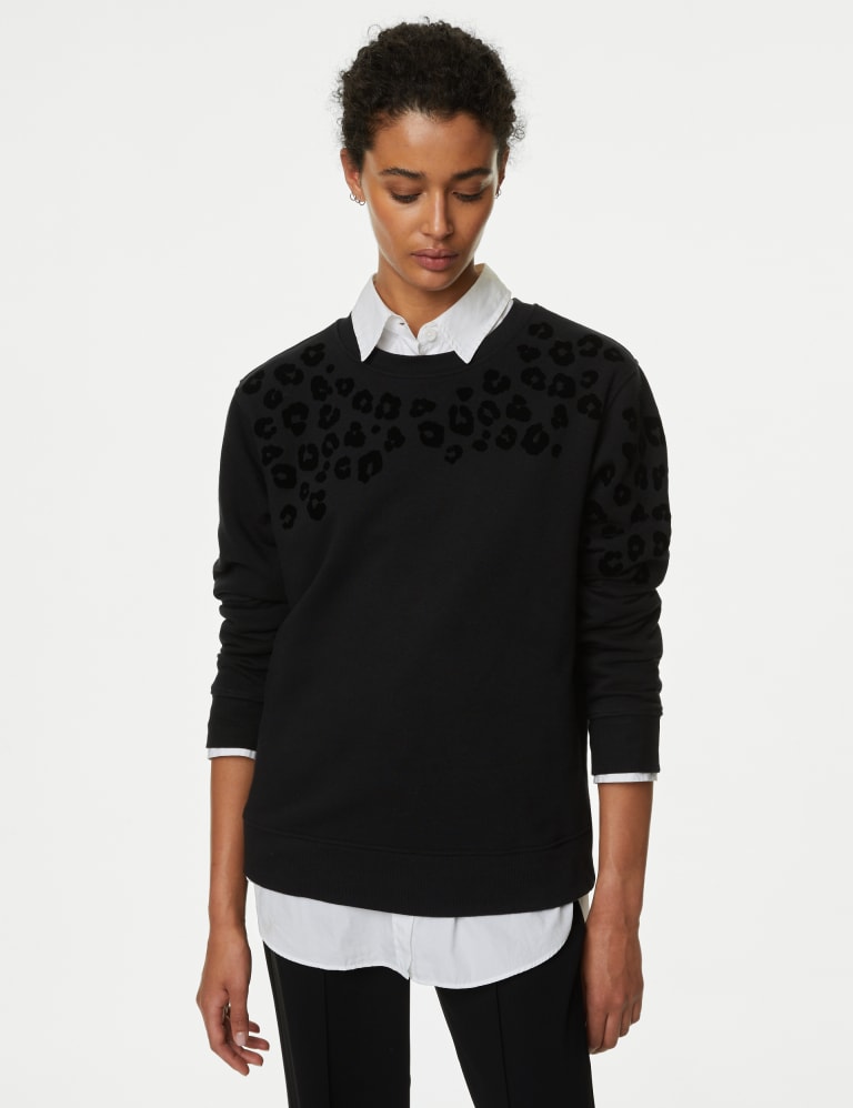 Cotton Rich Textured Animal Print Sweatshirt M S Collection M S