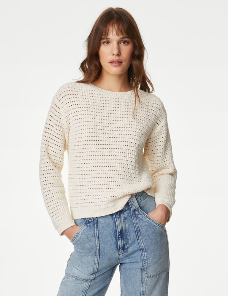 Cotton Rich Textured Crew Neck Jumper 4 of 6