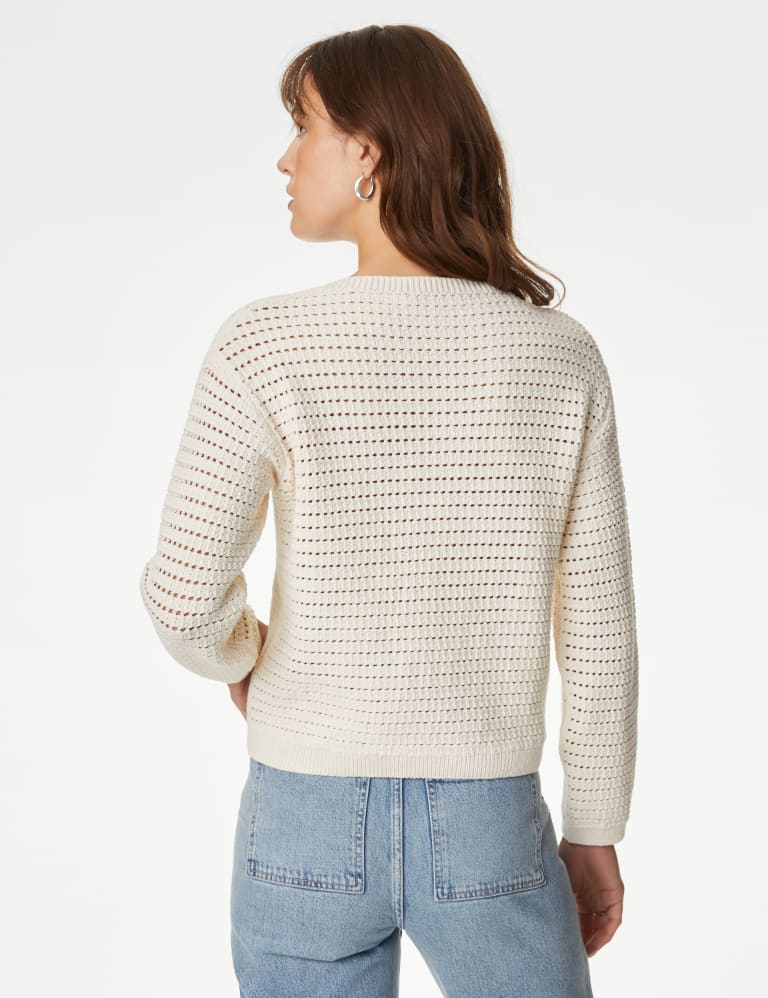 Cotton Rich Textured Crew Neck Jumper 5 of 6