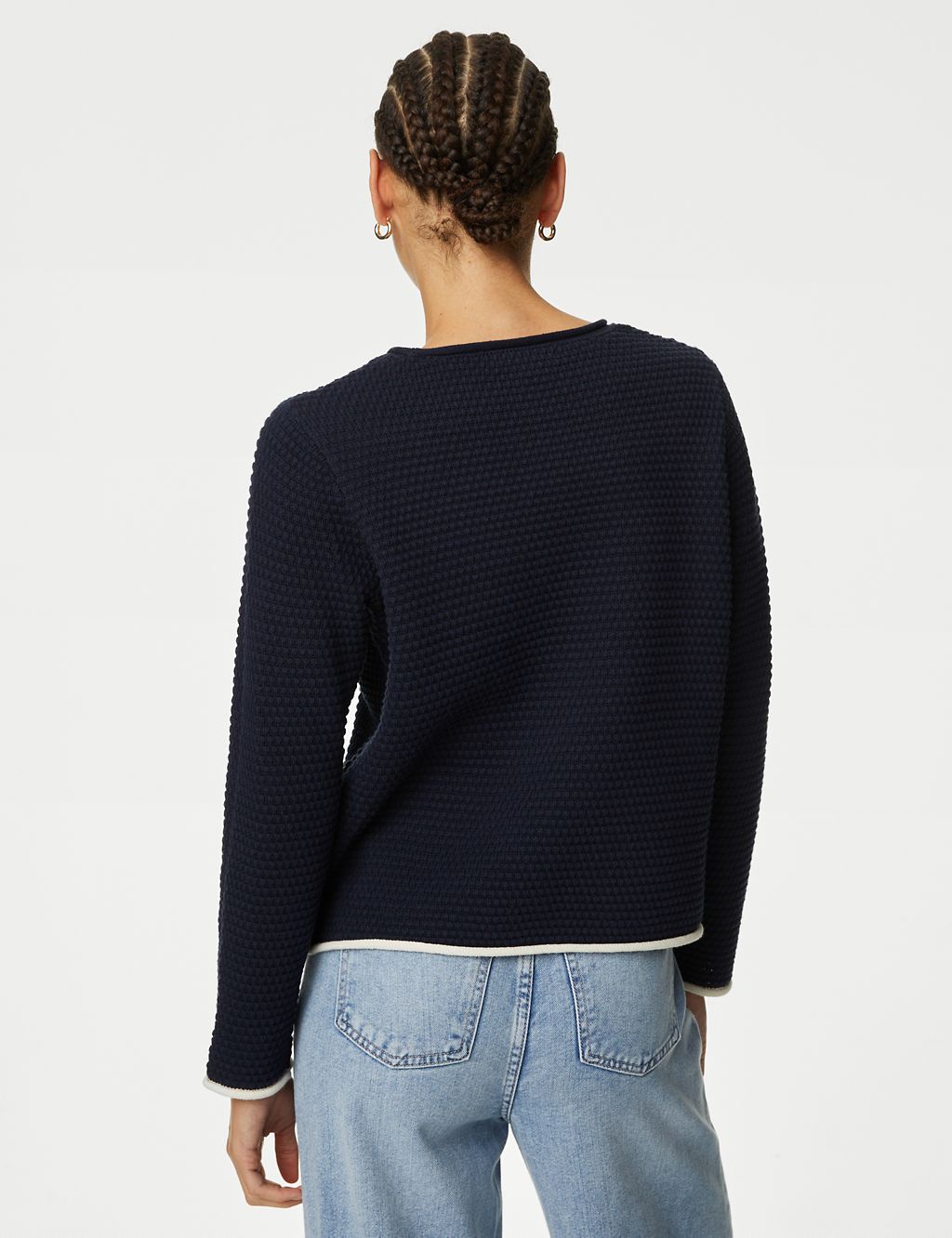 Cotton Rich Textured Crew Neck Tipped Jumper 5 of 6