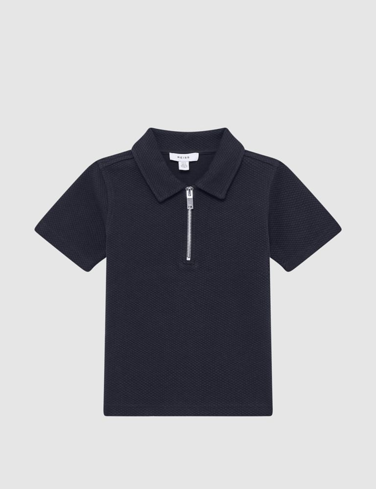 Cotton Rich Textured Half Zip Polo Shirt (3-14 Yrs) 2 of 5