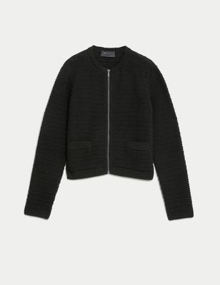 Cotton Rich Textured Knitted Jacket, M&S Collection