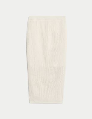 Cotton Rich Textured Knitted Midi Skirt Image 2 of 6