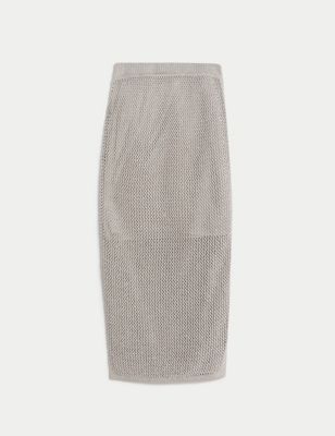 Cotton Rich Textured Knitted Midi Skirt Image 2 of 7