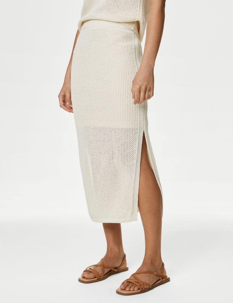 Cotton Rich Textured Knitted Midi Skirt 4 of 6