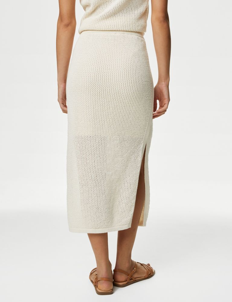 Cotton Rich Textured Knitted Midi Skirt 5 of 6