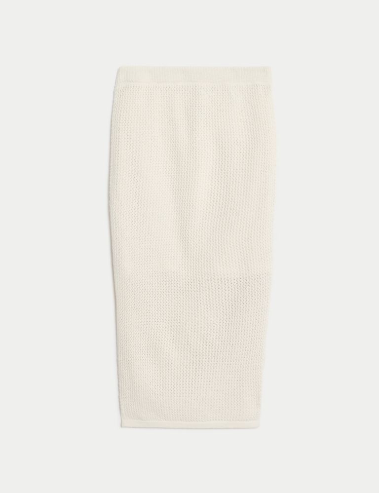 Cotton Rich Textured Knitted Midi Skirt 2 of 6