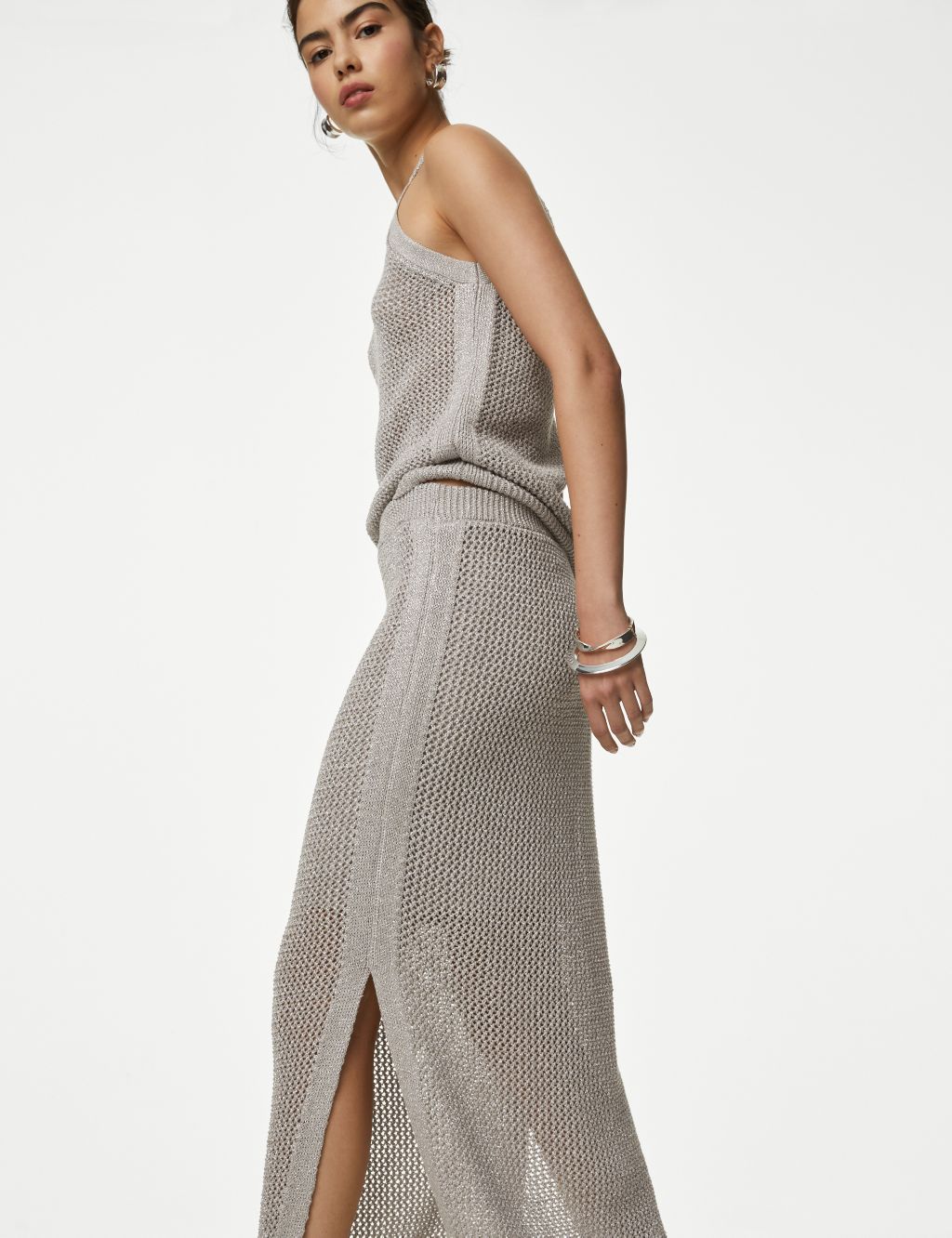 Cotton Rich Textured Knitted Midi Skirt 6 of 7