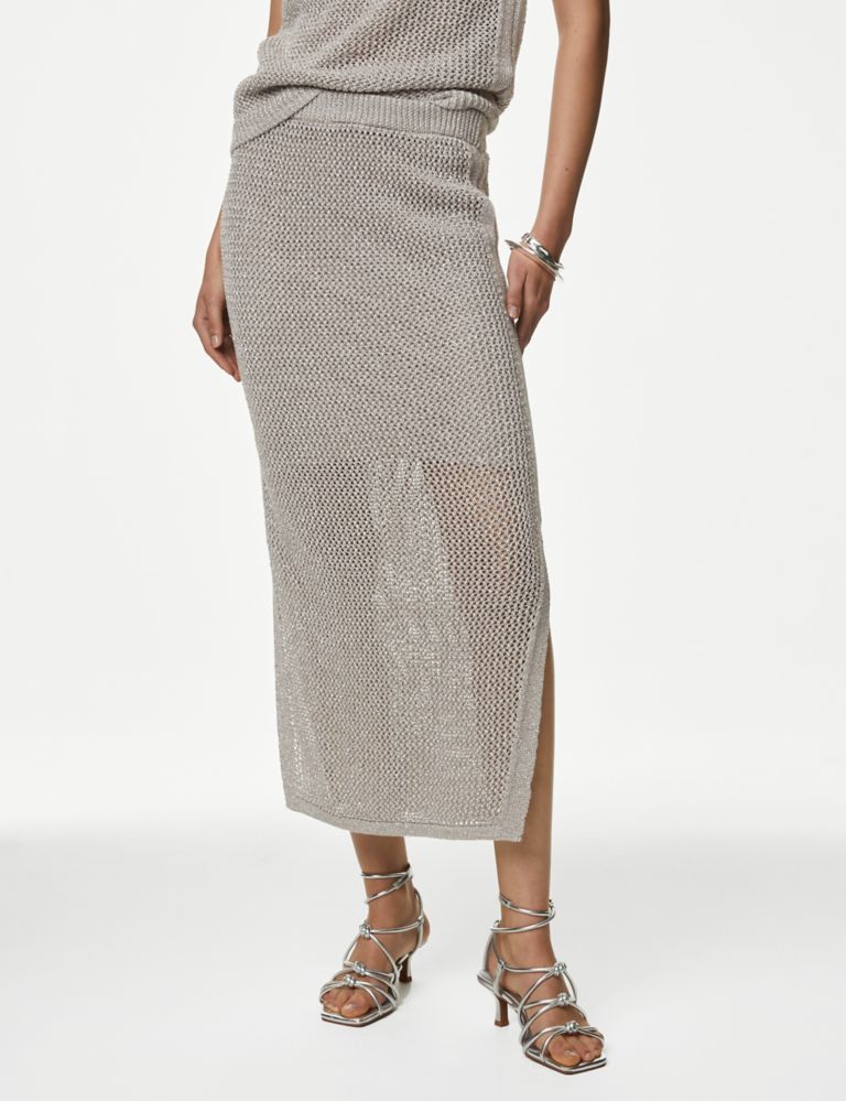 Cotton Rich Textured Knitted Midi Skirt 5 of 7