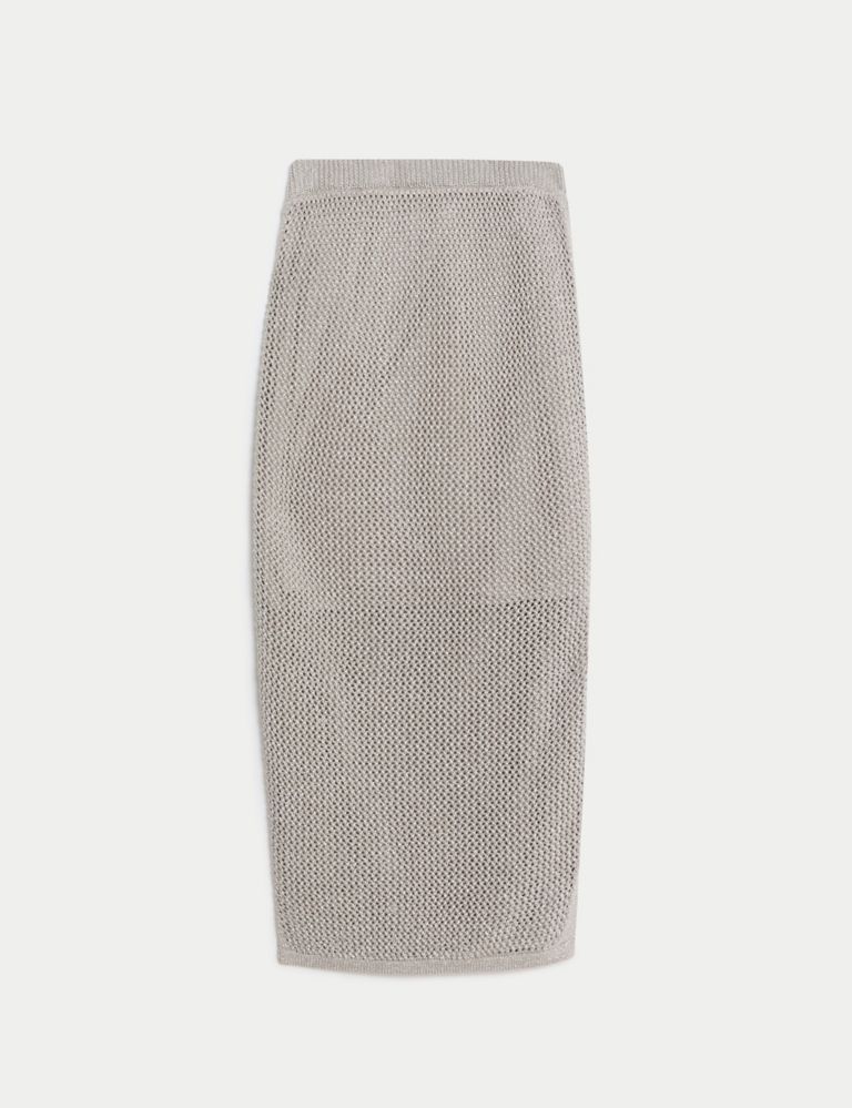 Cotton Rich Textured Knitted Midi Skirt 3 of 7