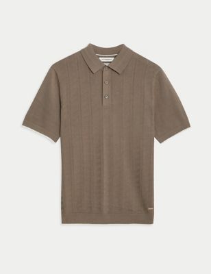 Cotton Rich Textured Knitted Polo Shirt Image 2 of 5