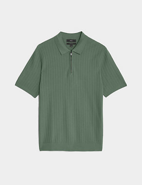 Cotton Rich Textured Knitted Polo Shirt Image 2 of 5