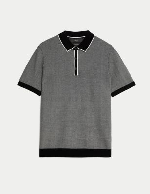 Cotton Rich Textured Knitted Polo Shirt Image 2 of 6