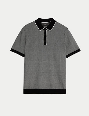Cotton Rich Textured Knitted Polo Shirt Image 2 of 6
