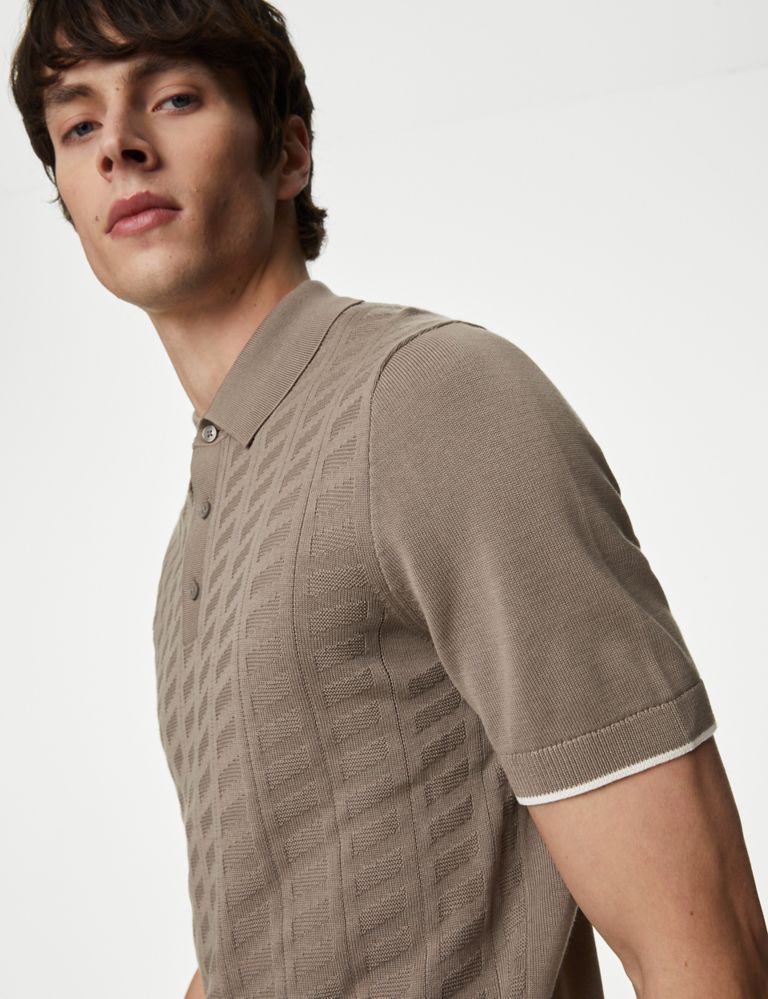Cotton Rich Textured Knitted Polo Shirt 3 of 5