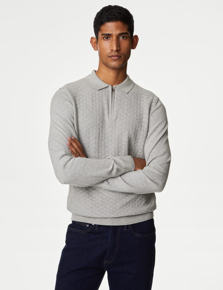 Cotton Rich Textured Knitted Polo Shirt M S Collection M S