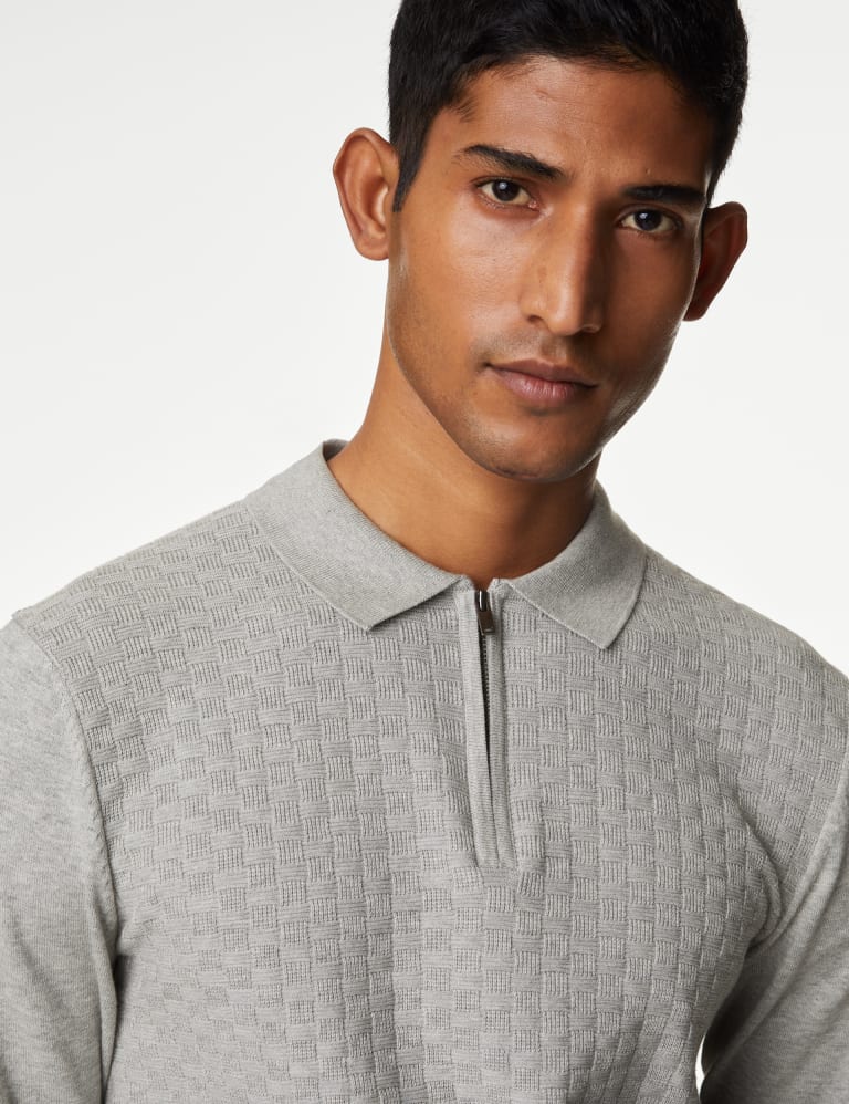 Cotton Rich Textured Knitted Polo Shirt 3 of 5