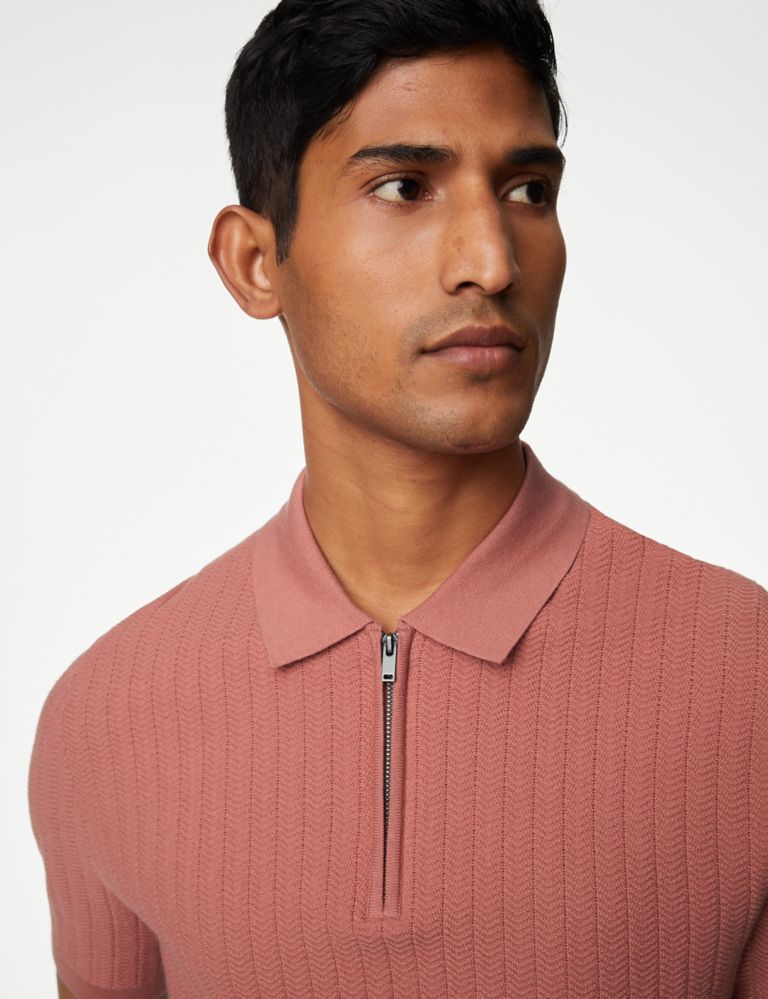 Cotton Rich Textured Knitted Polo Shirt 4 of 5