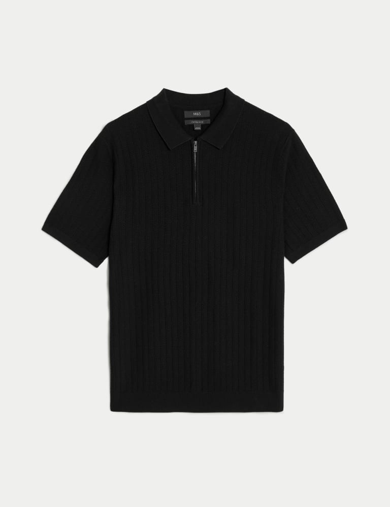 Cotton Rich Textured Knitted Polo Shirt 2 of 5