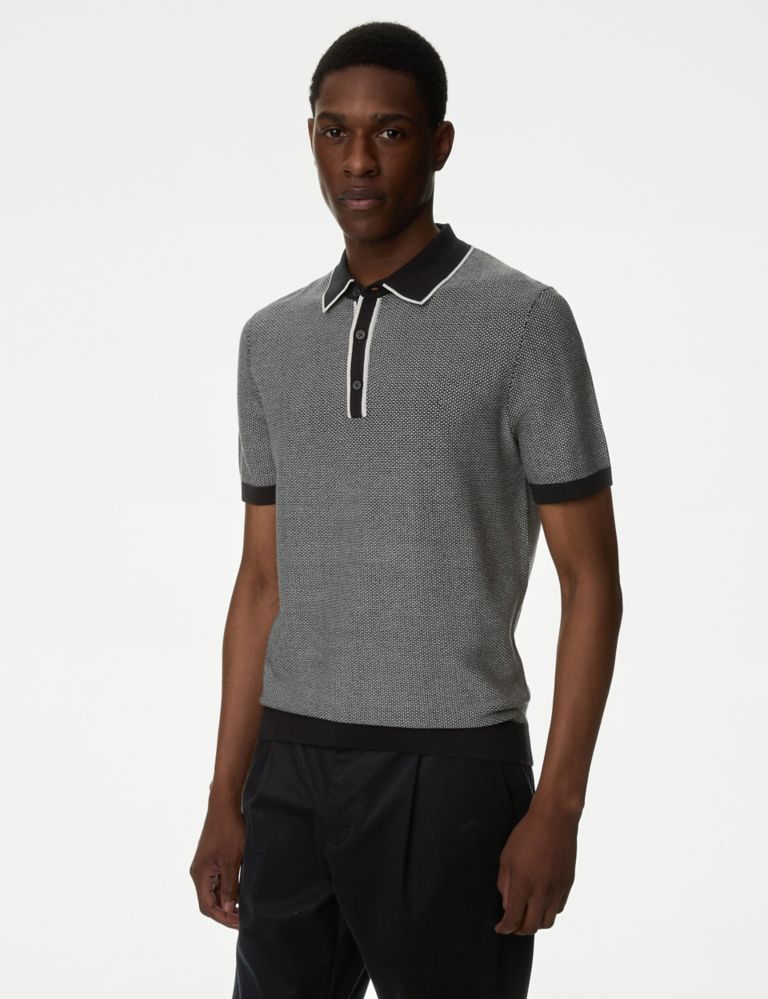 Cotton Rich Textured Knitted Polo Shirt 1 of 6