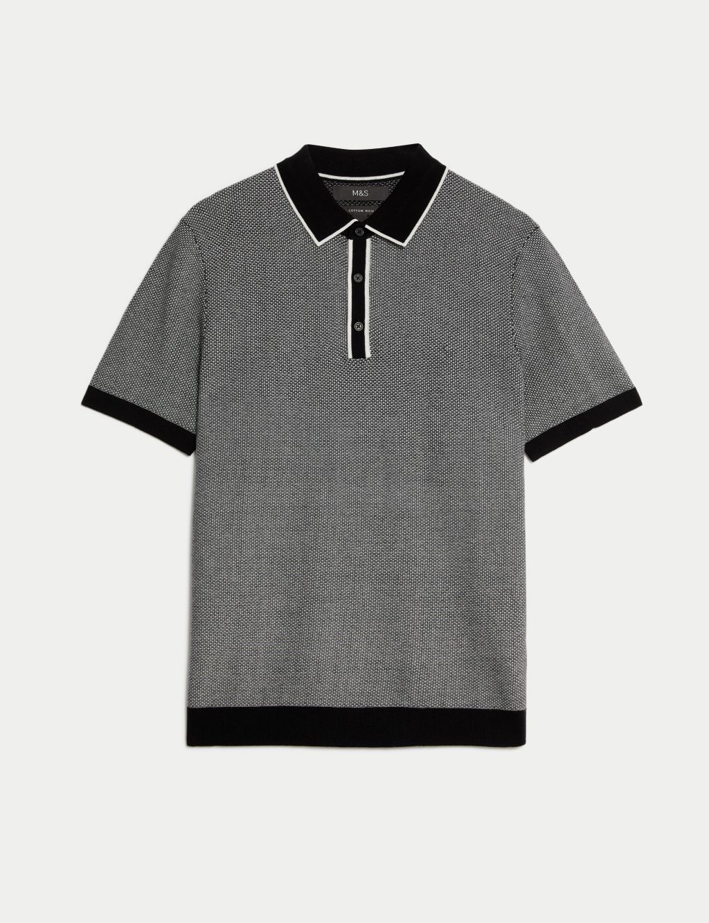 Cotton Rich Textured Knitted Polo Shirt 1 of 6