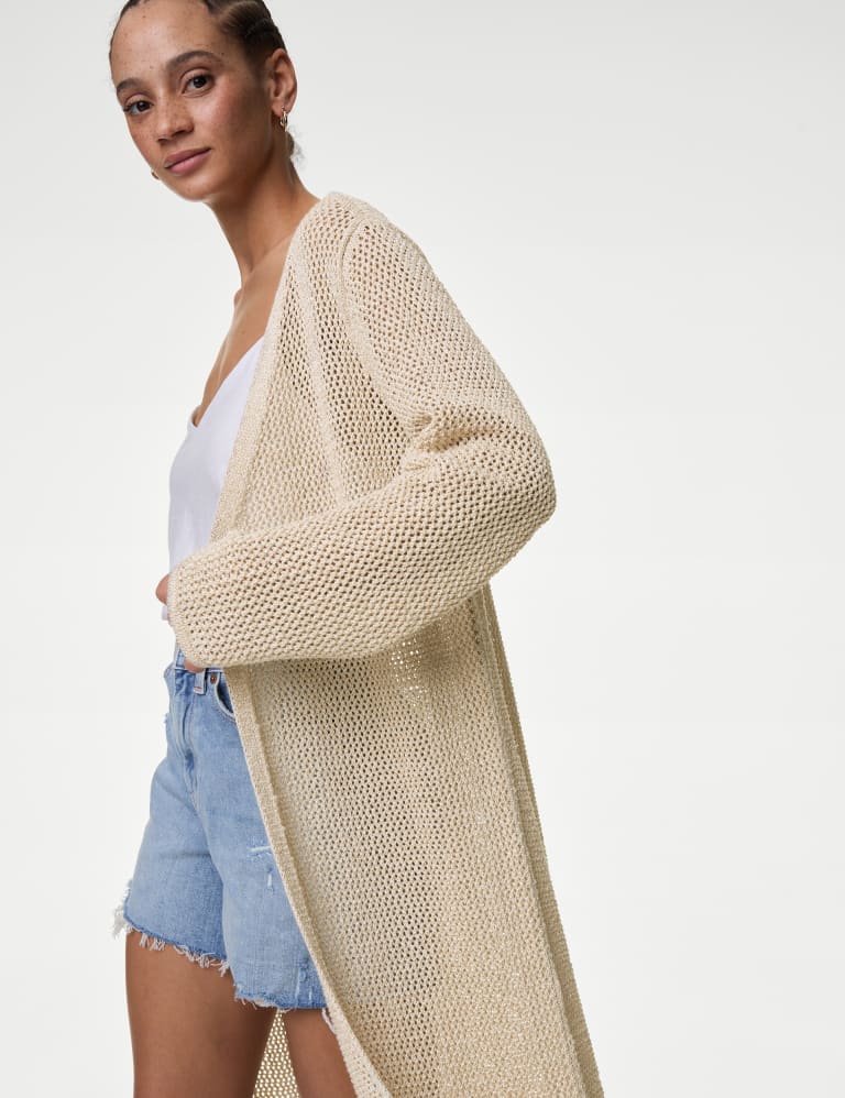 Cotton Rich Textured Longline Cardigan 3 of 6