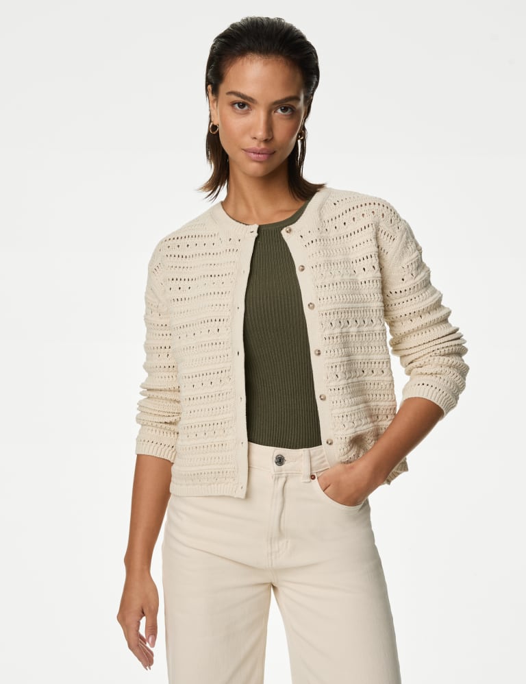 Cotton Rich Textured Pointelle Cardigan M S Collection M S