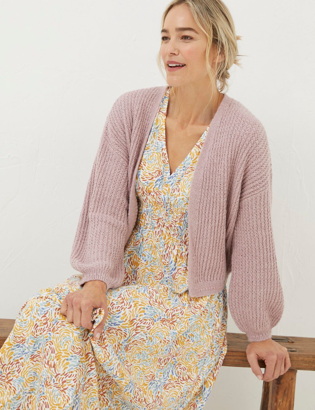 Cotton Rich Textured Ribbed Cardigan 3 of 5