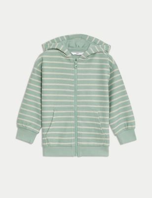 Cotton Rich Textured Striped Zip Hoodie (2-8 Yrs) Image 1 of 2
