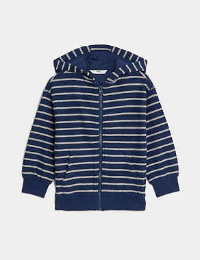 Cotton Rich Textured Striped Zip Hoodie (2-8 Yrs) Image 2 of 5