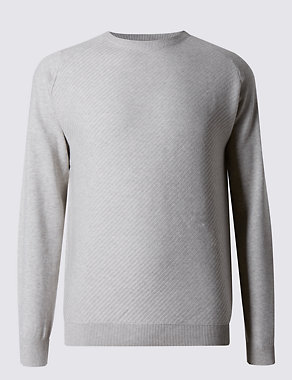 Cotton Rich Textured Tailored Fit Jumper Image 2 of 3