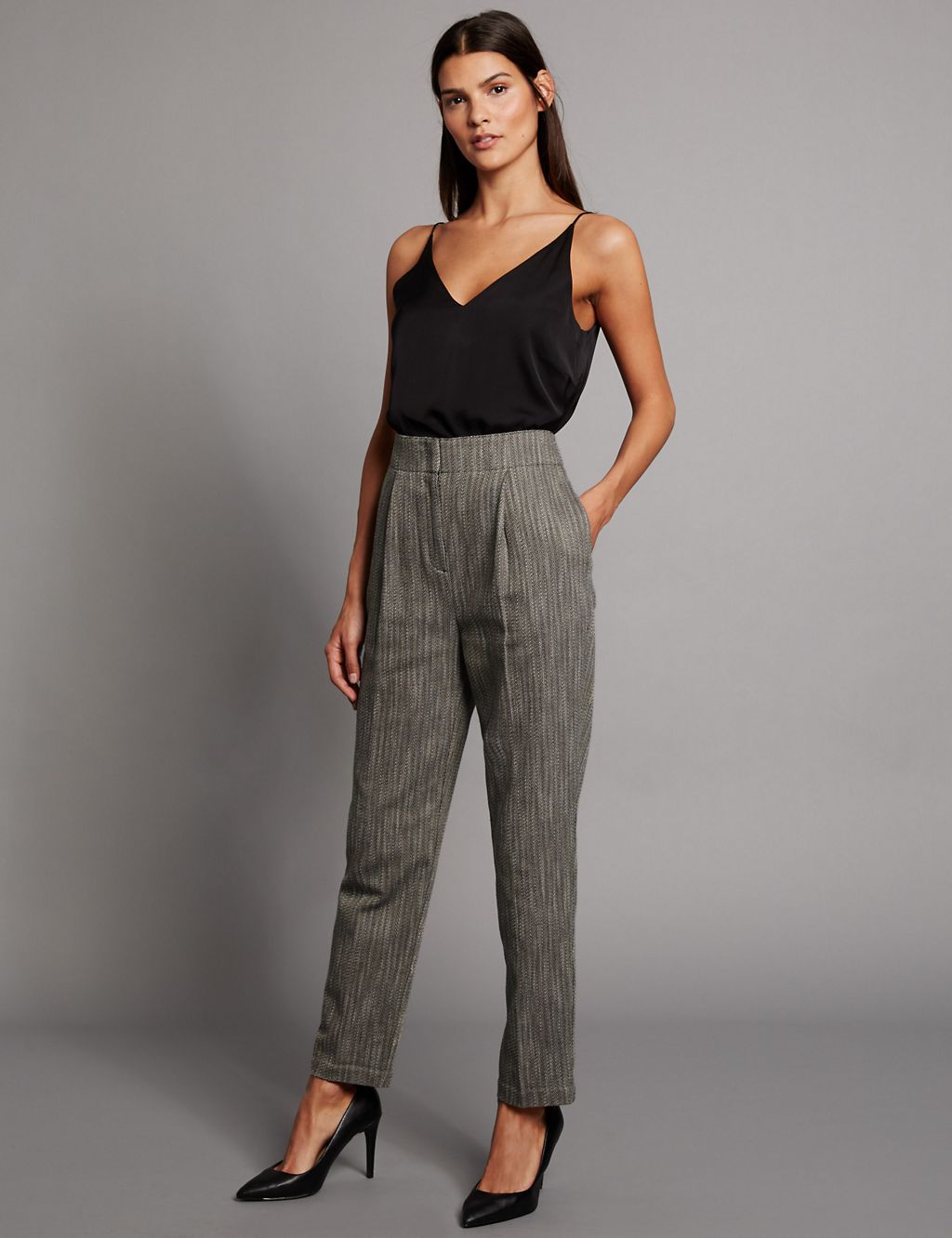 Cotton Rich Textured Tapered Leg Trousers 3 of 6