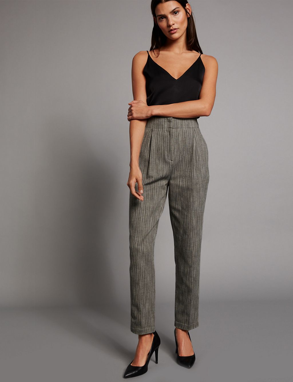 Cotton Rich Textured Tapered Leg Trousers 2 of 6