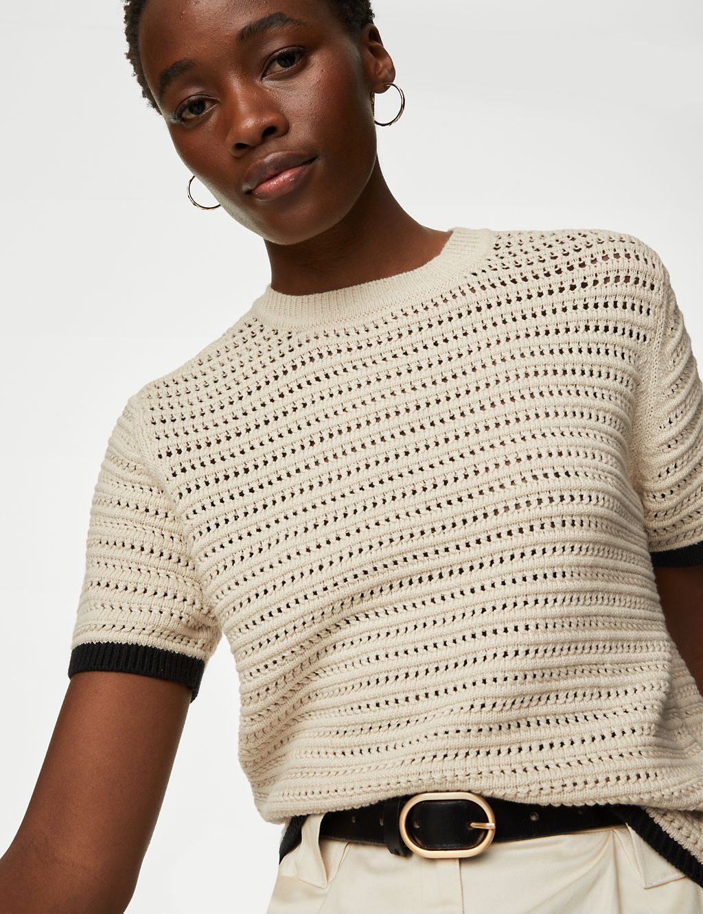 Cotton Rich Textured Tipped Knitted Top 3 of 6
