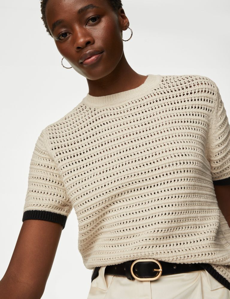 Cotton Rich Textured Tipped Knitted Top 1 of 6