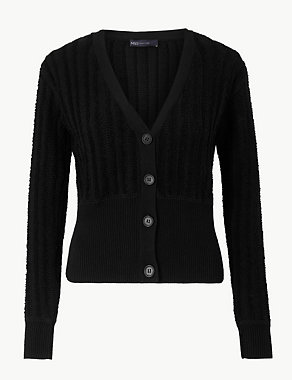Cotton Rich Textured V-Neck Cardigan Image 2 of 4