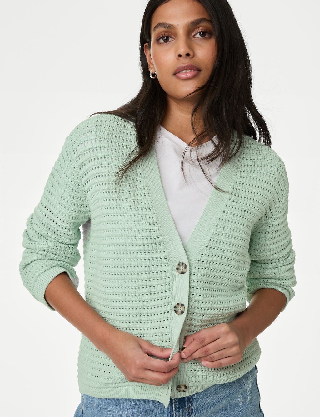 Cotton Rich Textured V-Neck Cardigan 3 of 6