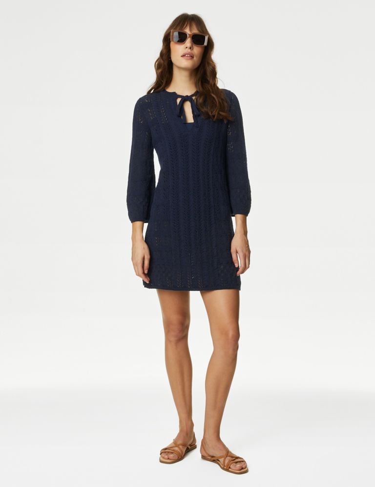 Cotton Rich Textured V-Neck Knitted Dress 3 of 6