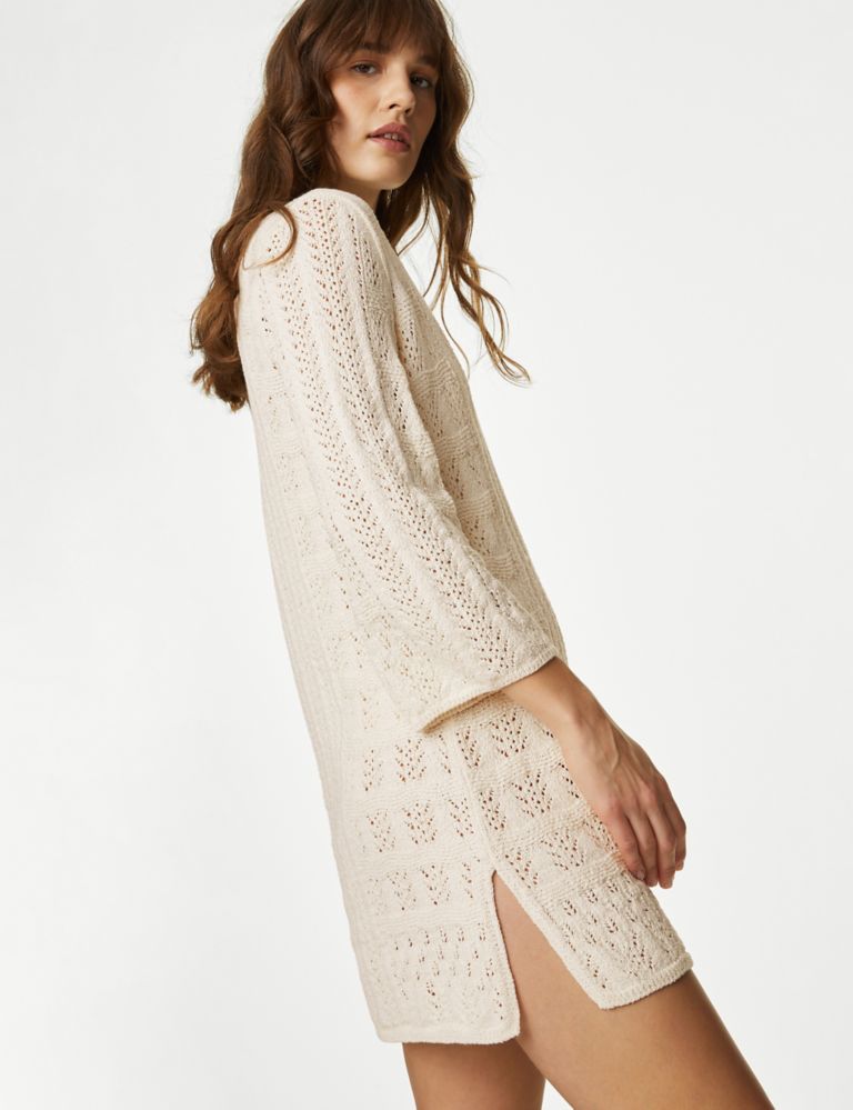 Cotton Rich Textured V-Neck Knitted Dress 1 of 5