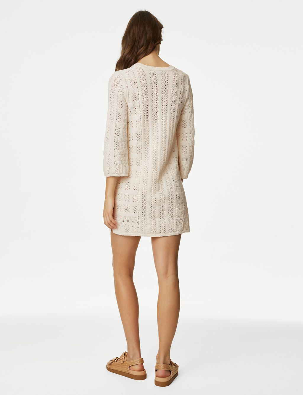 Cotton Rich Textured V-Neck Knitted Dress 4 of 5