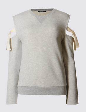 Cotton Rich Tie Cold Shoulder Sweatshirt Image 2 of 4