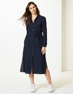 Tie waist cheap midi shirt dress