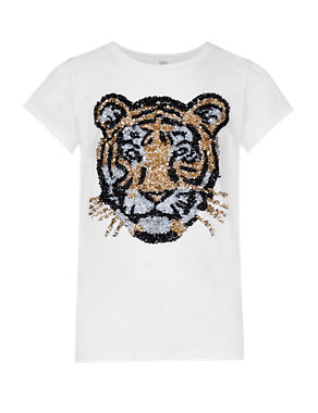 Cotton Rich Tiger Face Print Girls T-Shirt (5-14 Years) Image 2 of 3