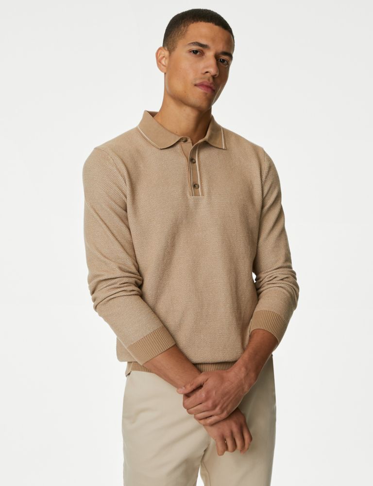 Cotton Rich Tipped Collar Textured Polo Shirt 1 of 5